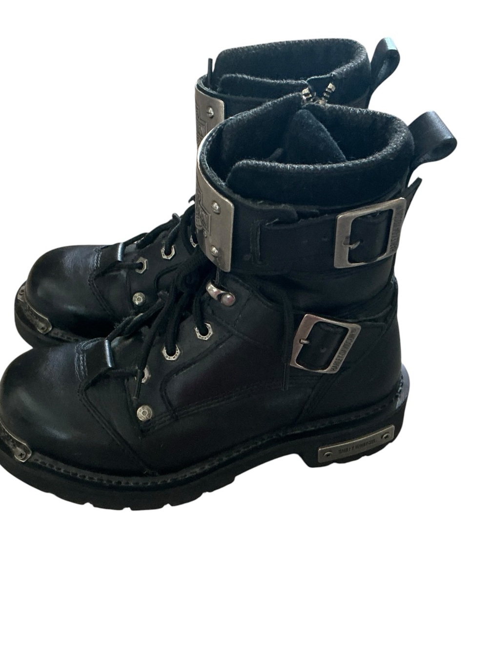 Vtg Harley -Davidson black block heel steel-toe motorcycle riding boots chunky